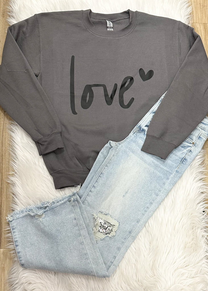 Love Heart Monochrome Gray Sweatshirt