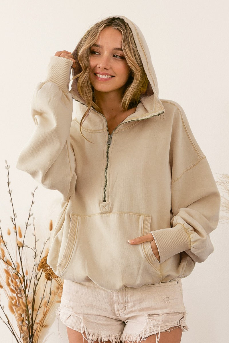 Beige Half-Zip Hoodie