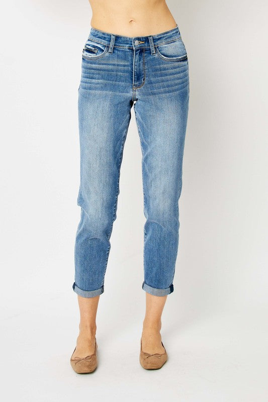Judy Blue Mid Rise Cuffed Hem Jeans