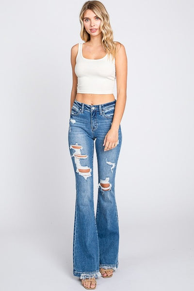 Petra Mid Rise Destroyed Flare Jeans