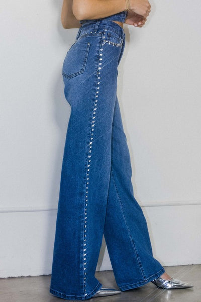 Rhinestone Detail High Rise Jeans
