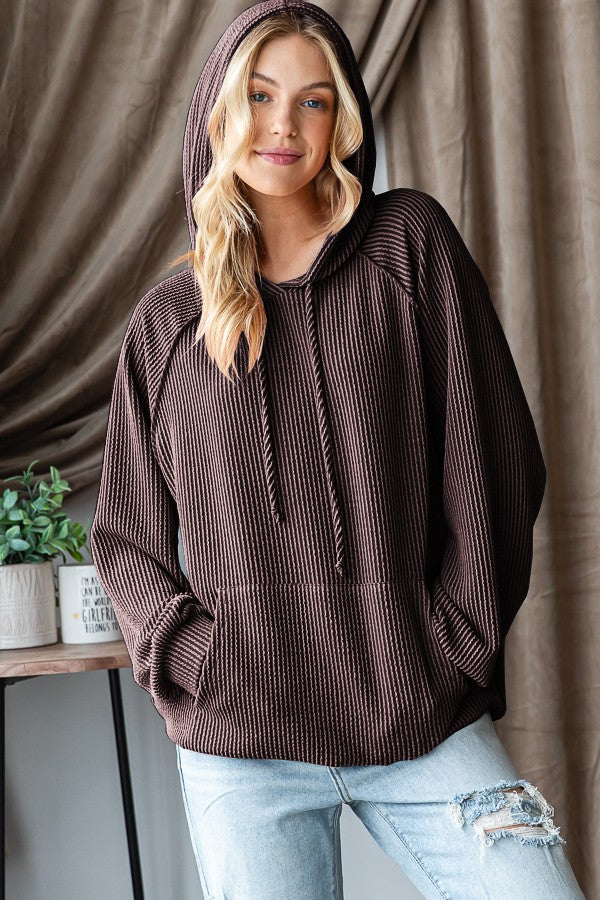 Puff Sleeve Ribbed Hoodie