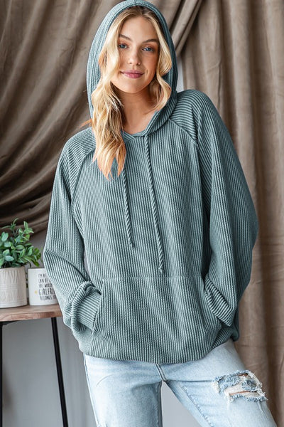 Puff Sleeve Ribbed Hoodie