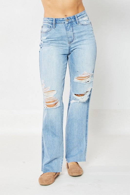 Judy Blue High Waist Destroyed Straight Leg Jeans