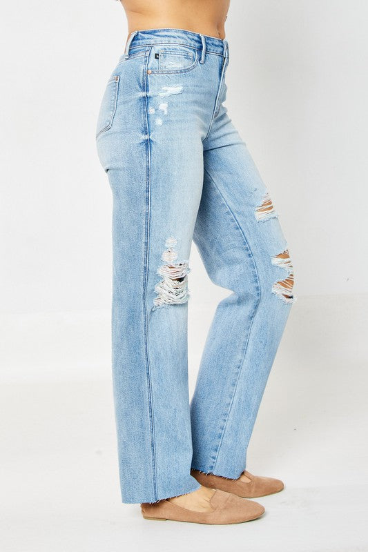 Judy Blue High Waist Destroyed Straight Leg Jeans