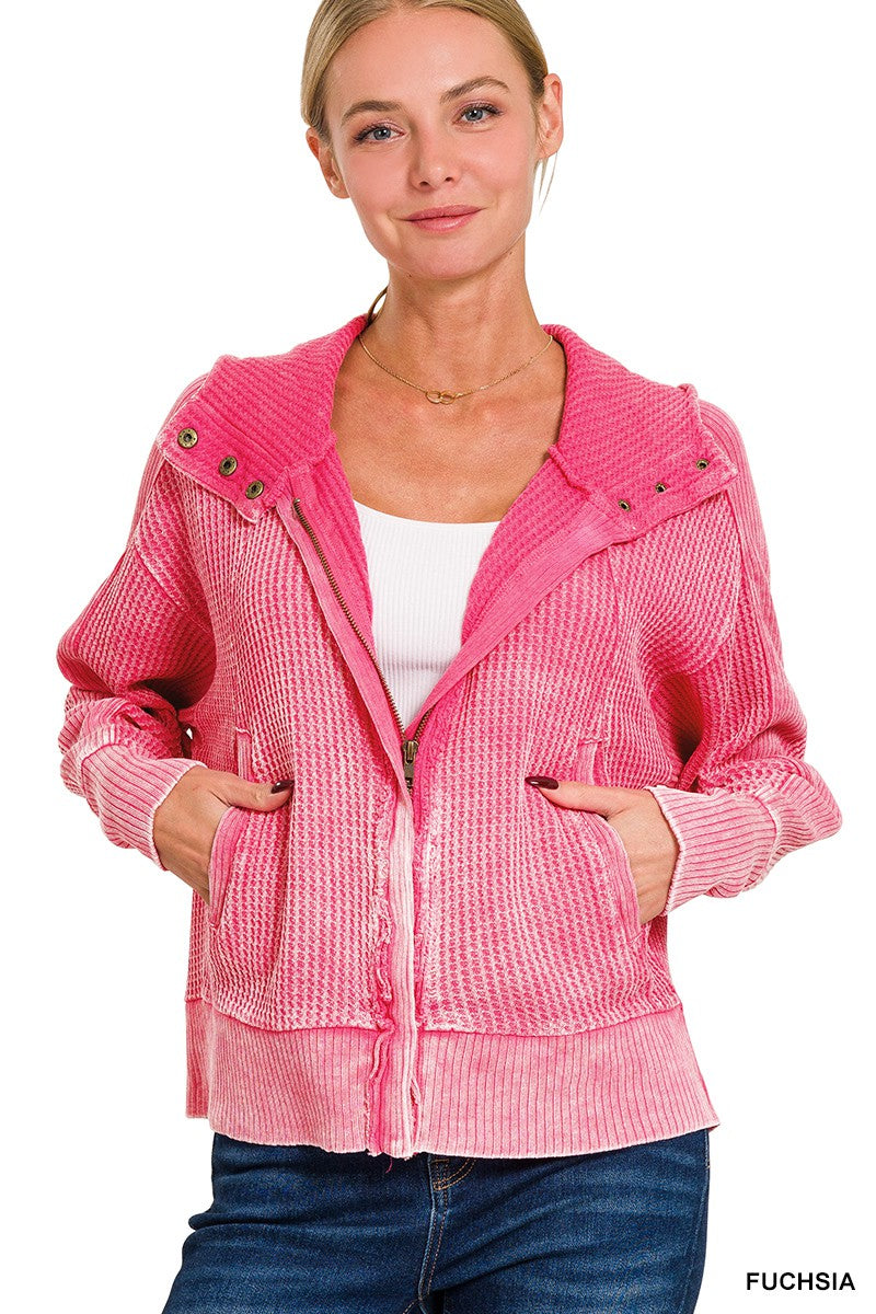 Fuchsia Acid Wash Waffle Jacket