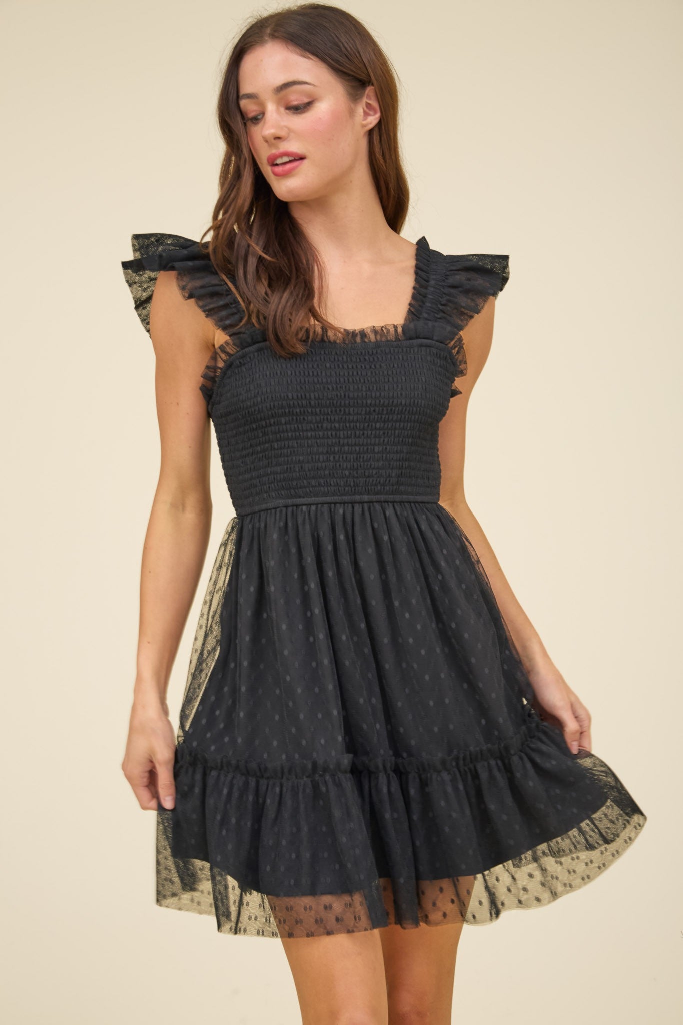 Smocked Ruffle Mini Dress