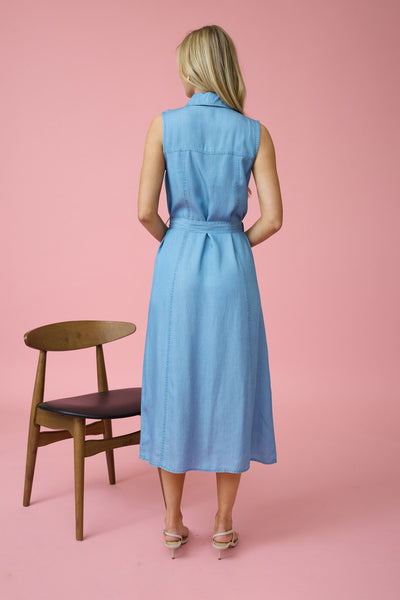 Belted Chambray Midi Dress