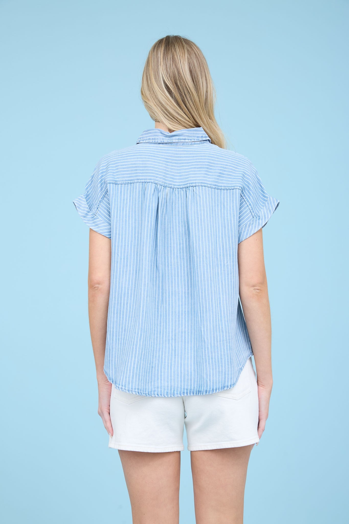 Striped Chambray Button Down Top