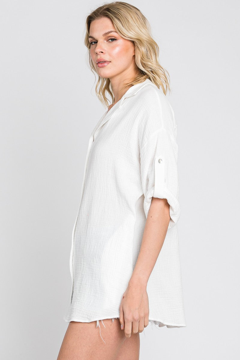 Garment Washed Button Down Closure Top