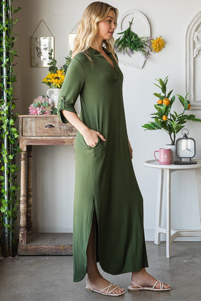 Roll Up Sleeve Maxi Dress