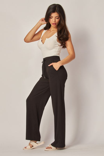 Ribbed Drawstring Wide Leg Pants