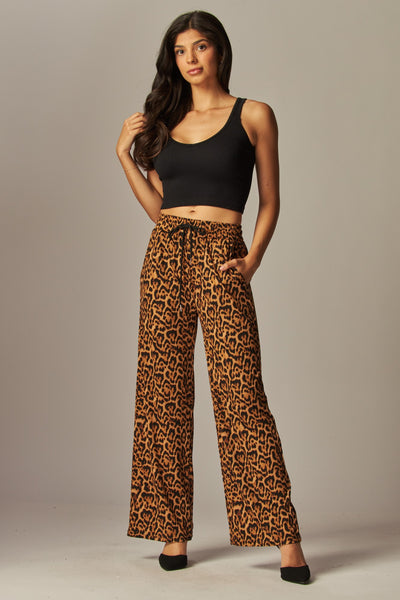 Leopard Pleated Wide Leg Pants
