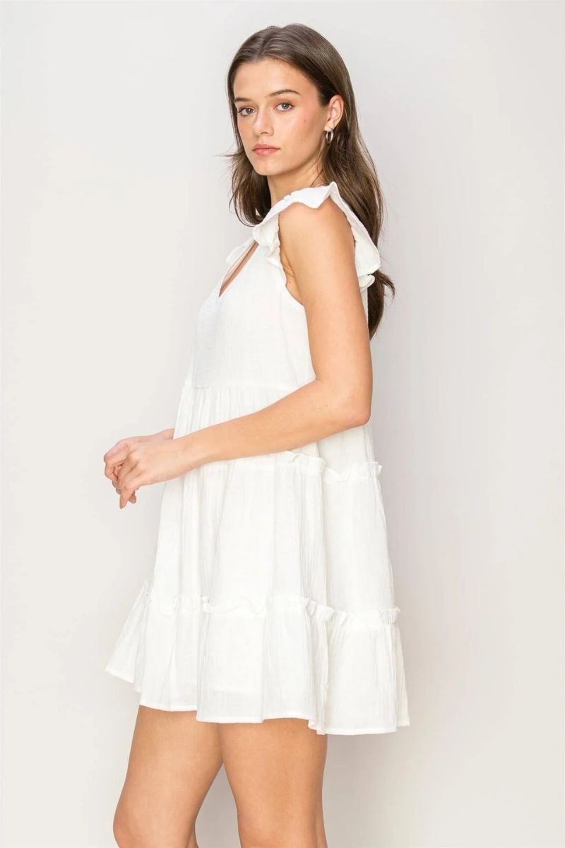 Flutter Sleeve Tiered Mini Dress