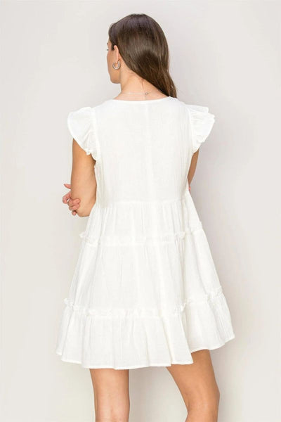 Flutter Sleeve Tiered Mini Dress