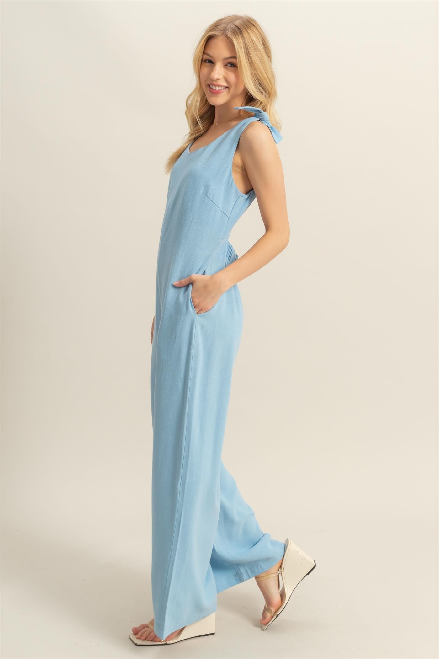 Scoop Neck Wide Leg Open Back Jumpsuit