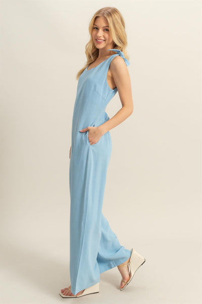 Scoop Neck Wide Leg Open Back Jumpsuit