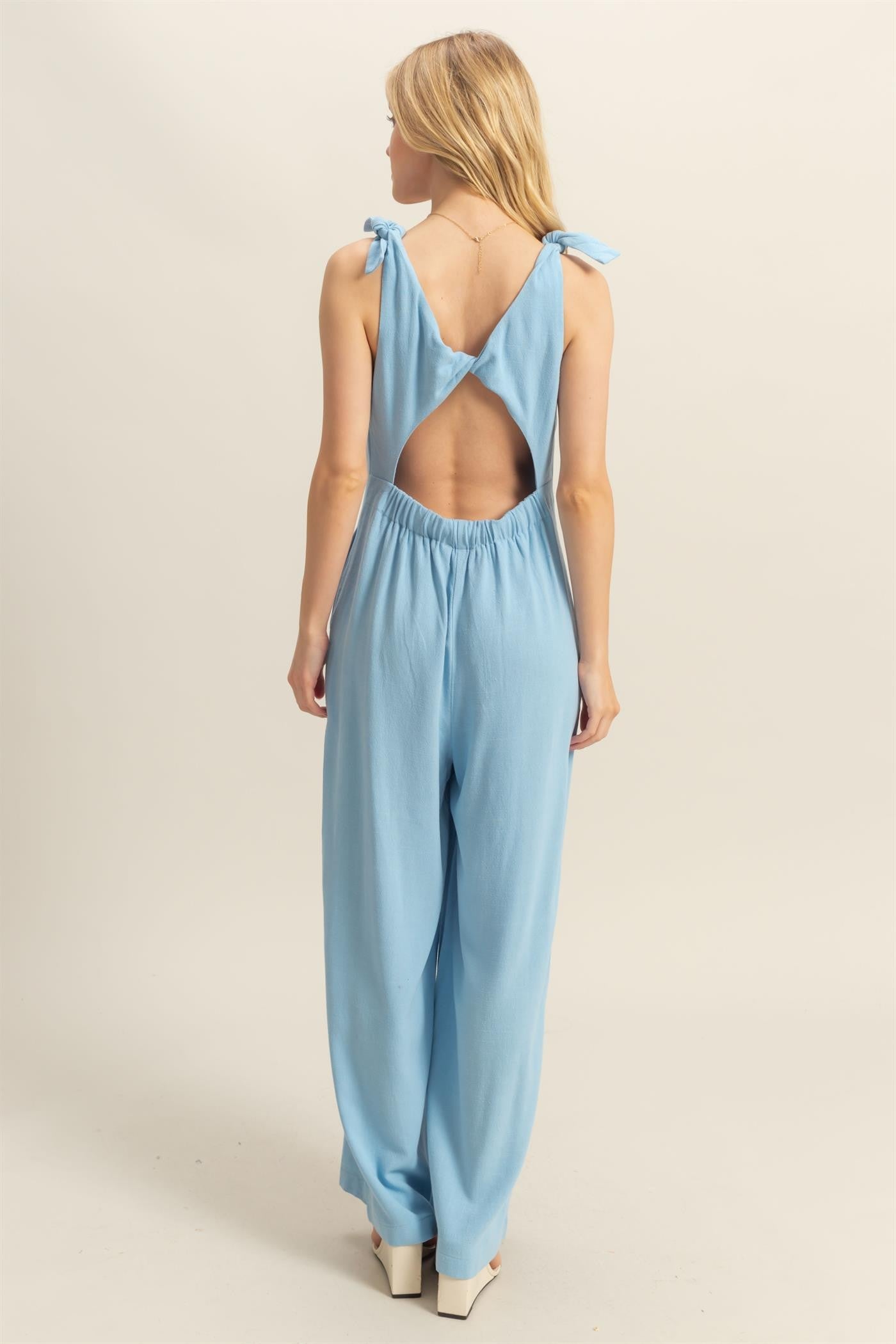 Scoop Neck Wide Leg Open Back Jumpsuit