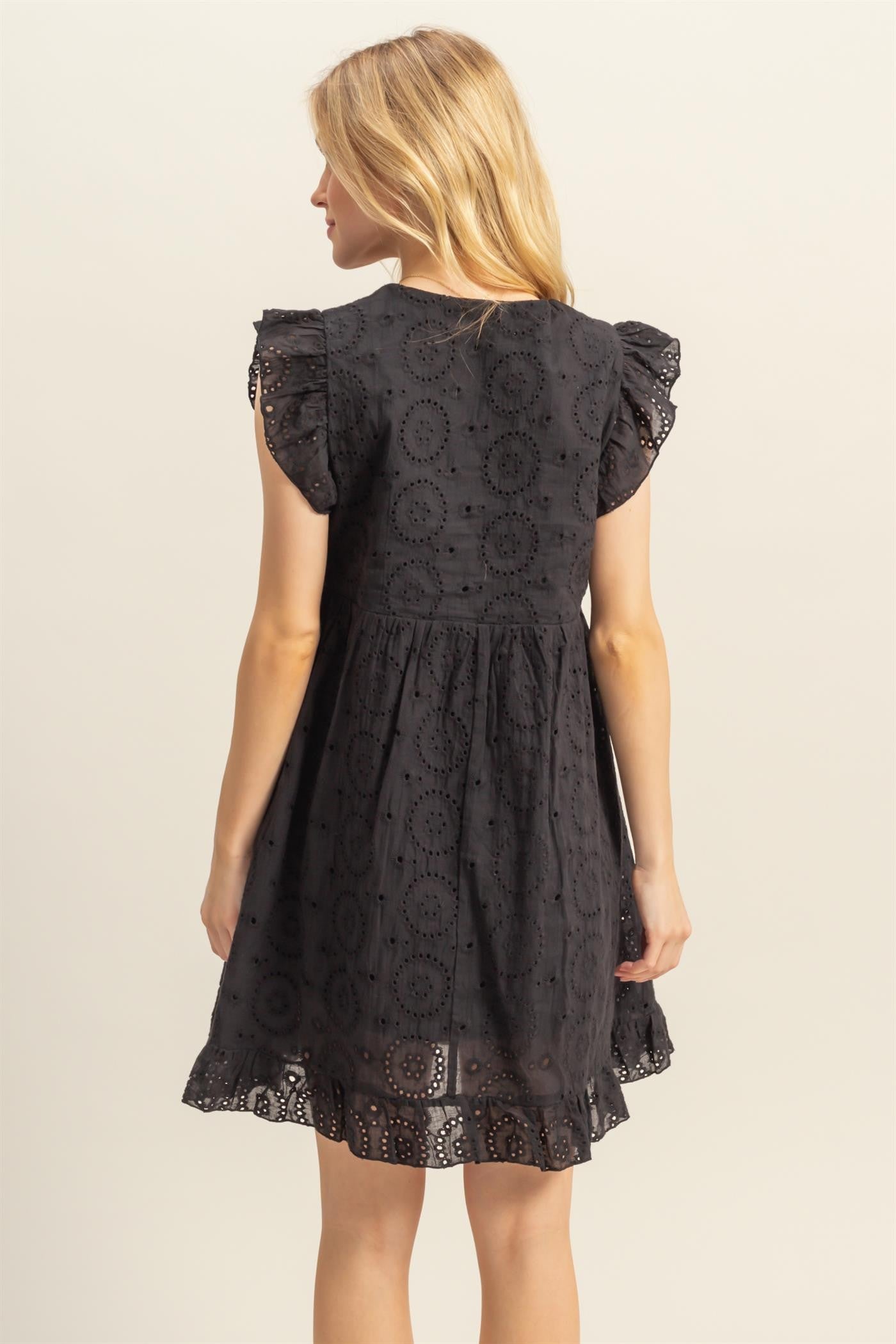 Flutter Sleeve Eyelet Mini Dress