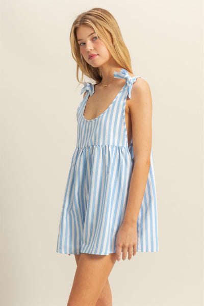 Striped Romper with Bow Accent Straps