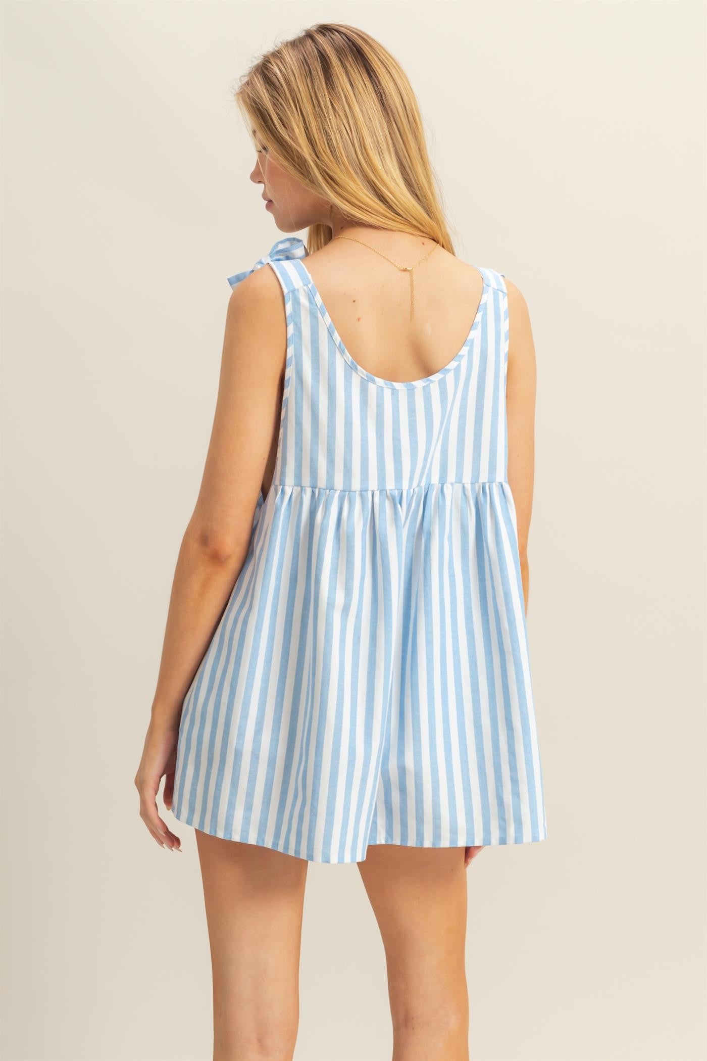 Striped Romper with Bow Accent Straps