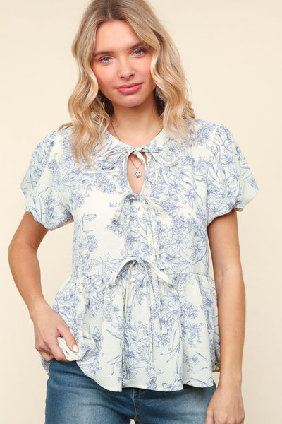 Bow Tie Puff Sleeve Blouse