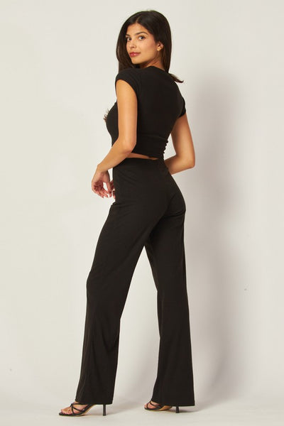 Ribbed Crop Tee and Wide Leg Pant Set