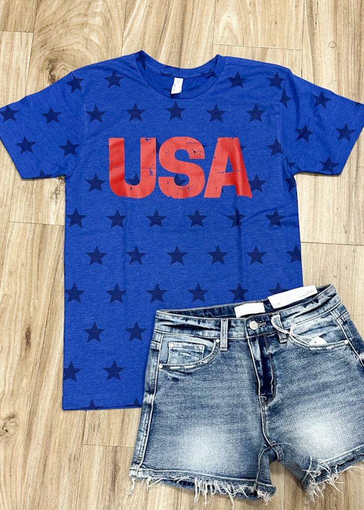 USA Blue Star Print Tee