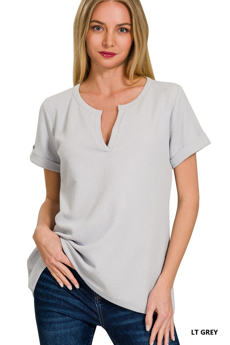Baby Waffle Split Neck Top