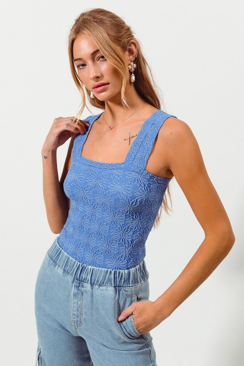 Seamless Floral Tank Top in Vintage Denim