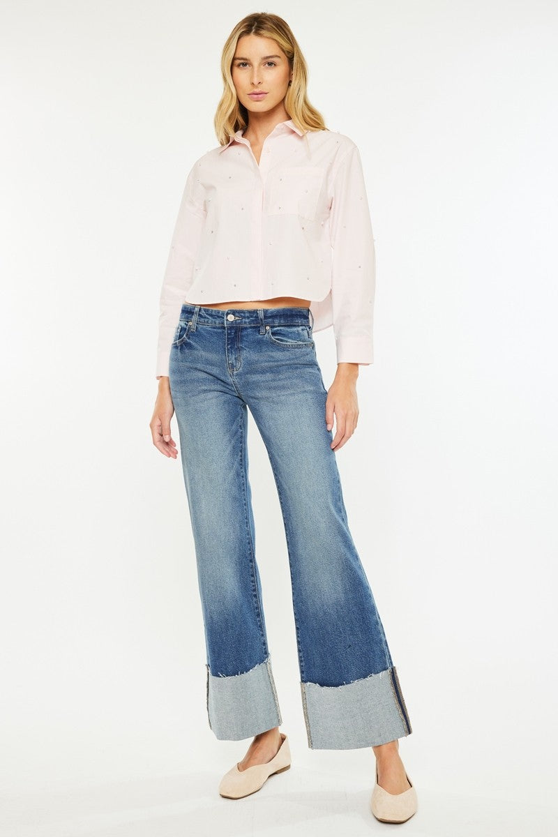 KanCan Mid Rise Wide Flare Leg Jeans