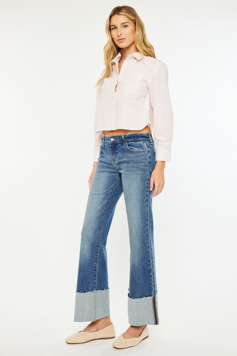 KanCan Mid Rise Wide Flare Leg Jeans