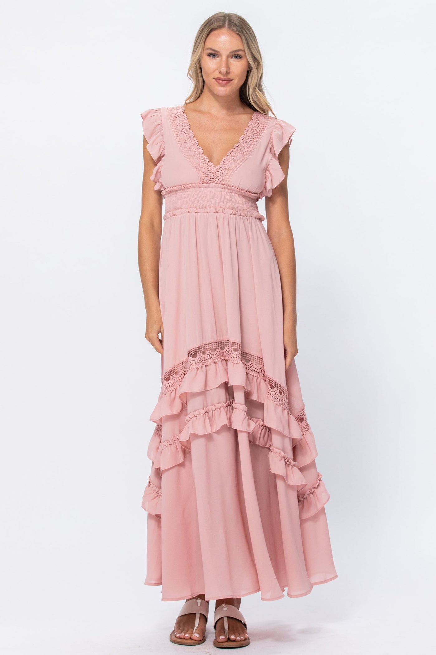 Ruffle Crochet Detail Maxi Dress