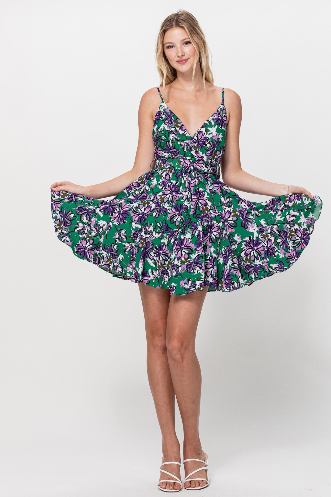 Floral Print Swing Dress in Hunter Green