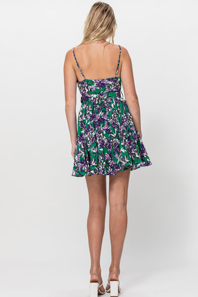Floral Print Swing Dress in Hunter Green