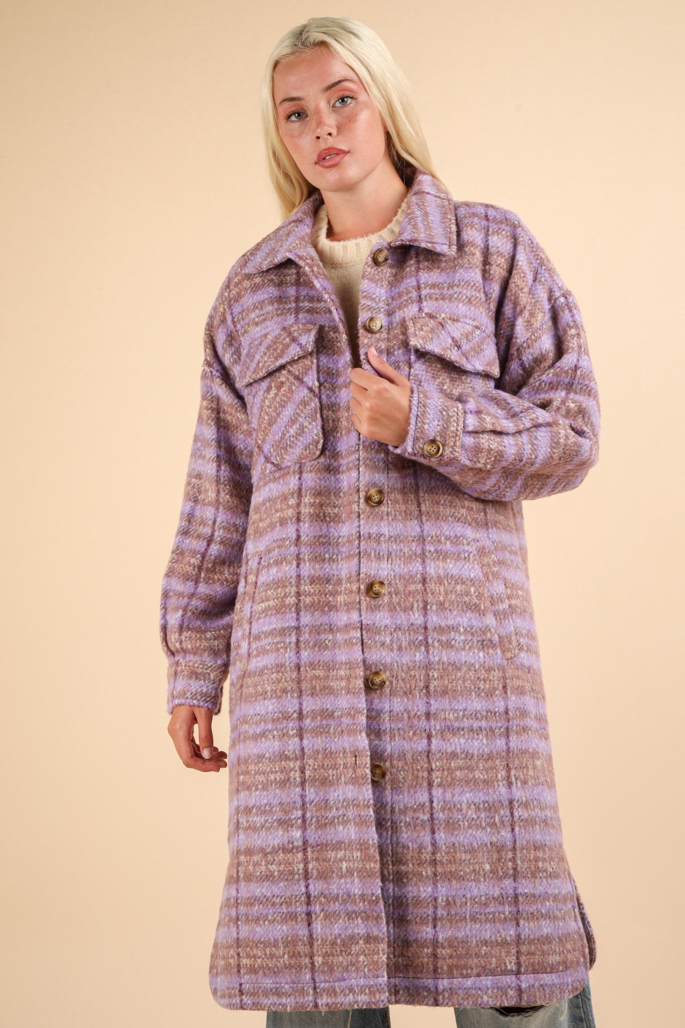 Plaid Print Long Coat