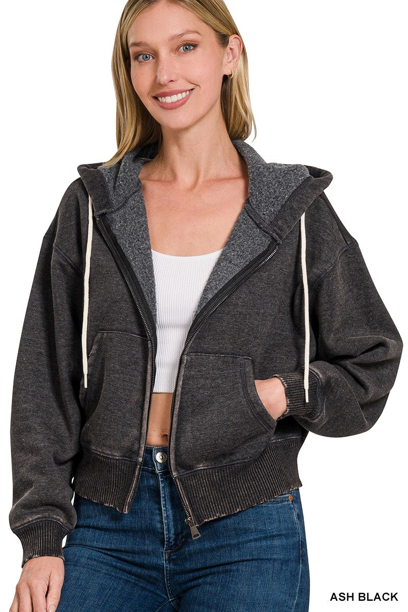 Fleece Cropped Zipup Hoodie