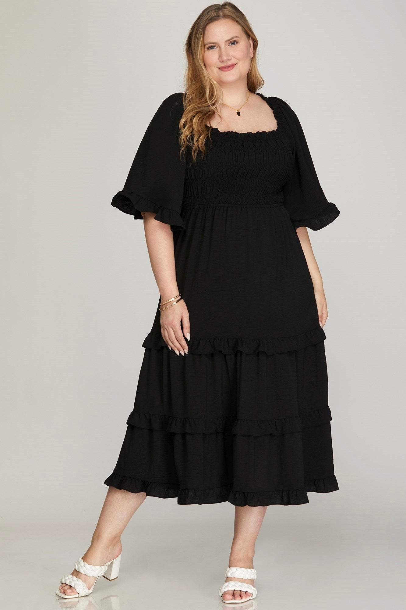 Curvy Smocked Tiered Midi Dress