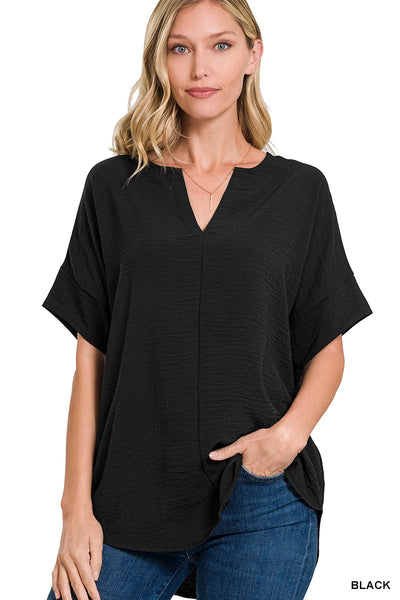 Woven Split Neck Top