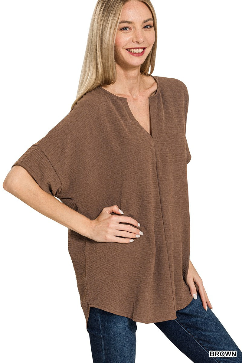 Woven Split Neck Top