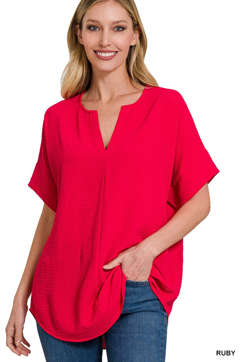 Woven Split Neck Top