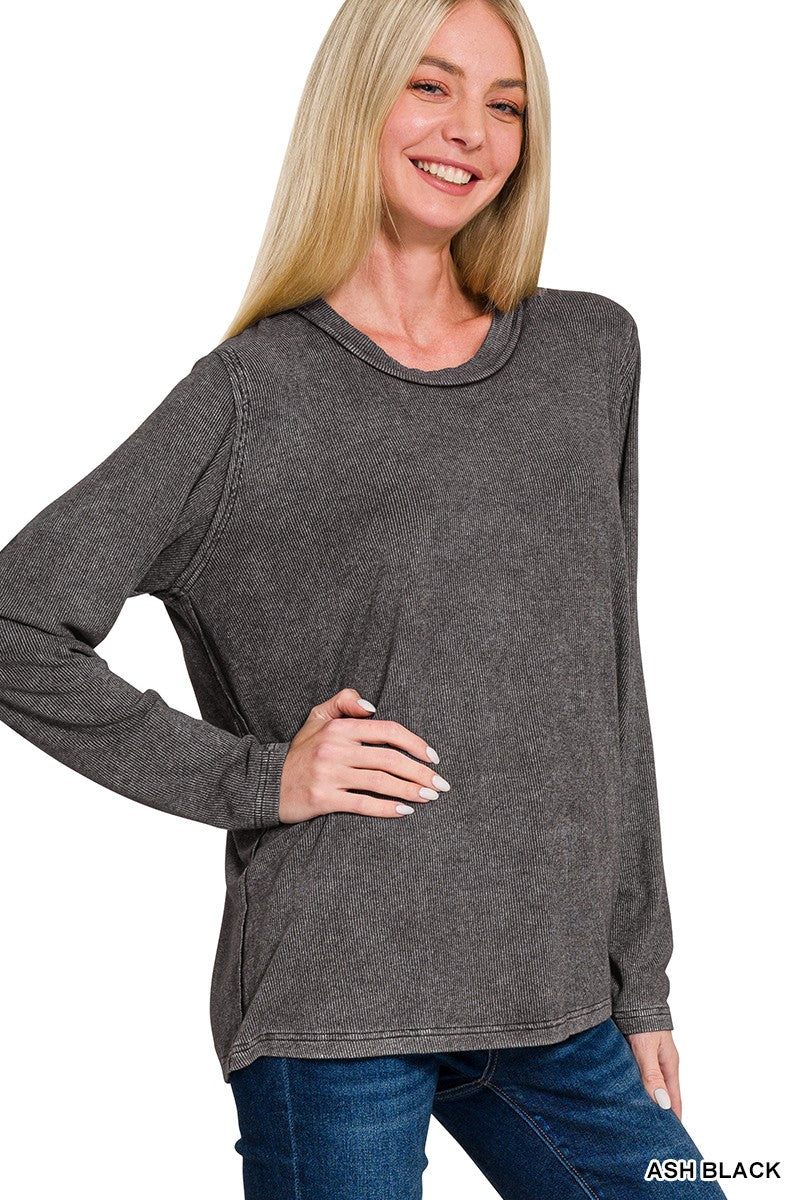 Ash Black Washed Ribbed Scoop Neck Top