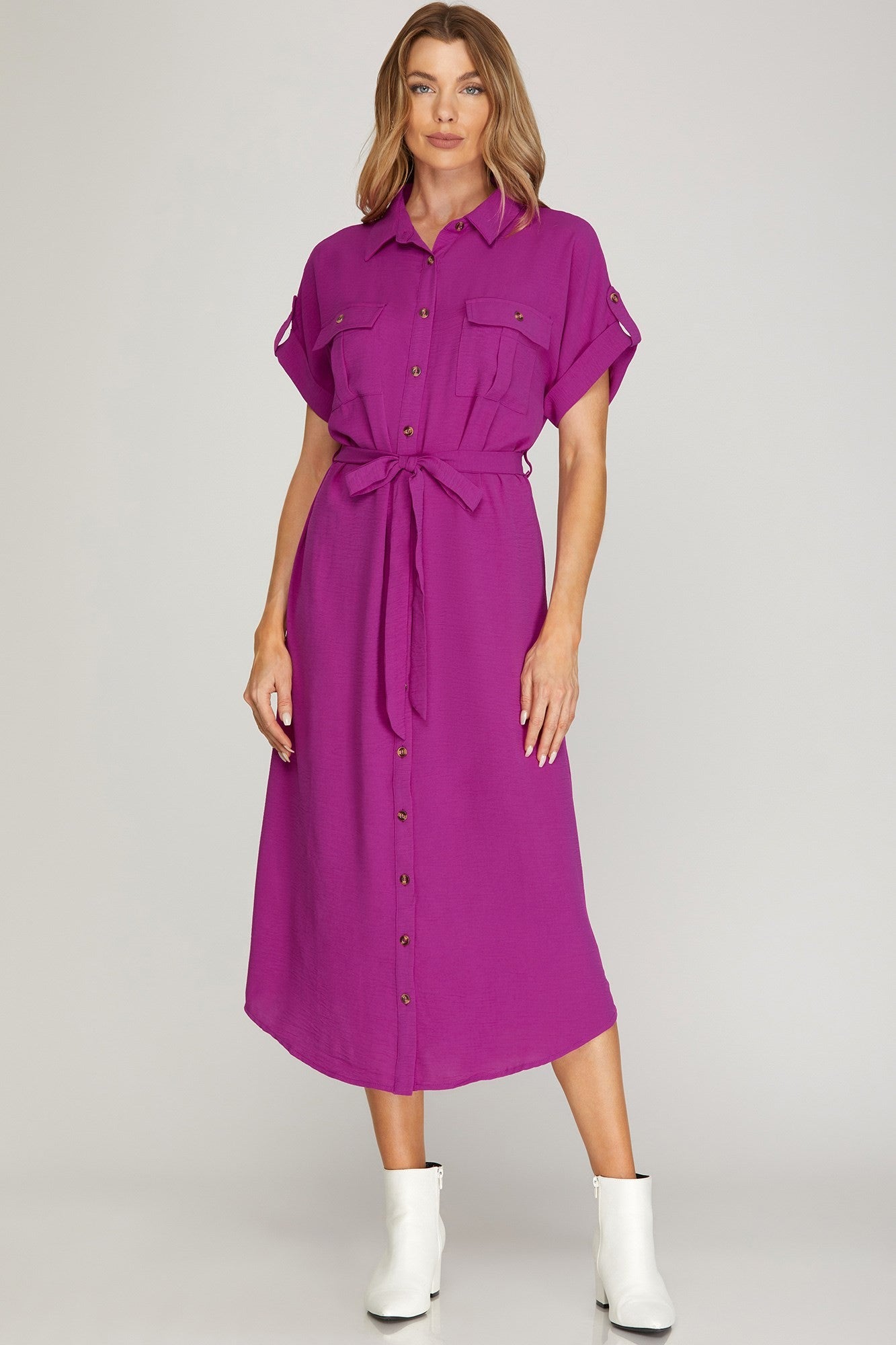 Drop Shoulder Button Down Dress