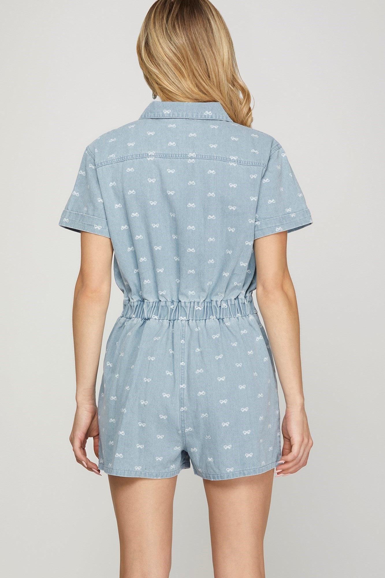 Denim Bow Printed Romper