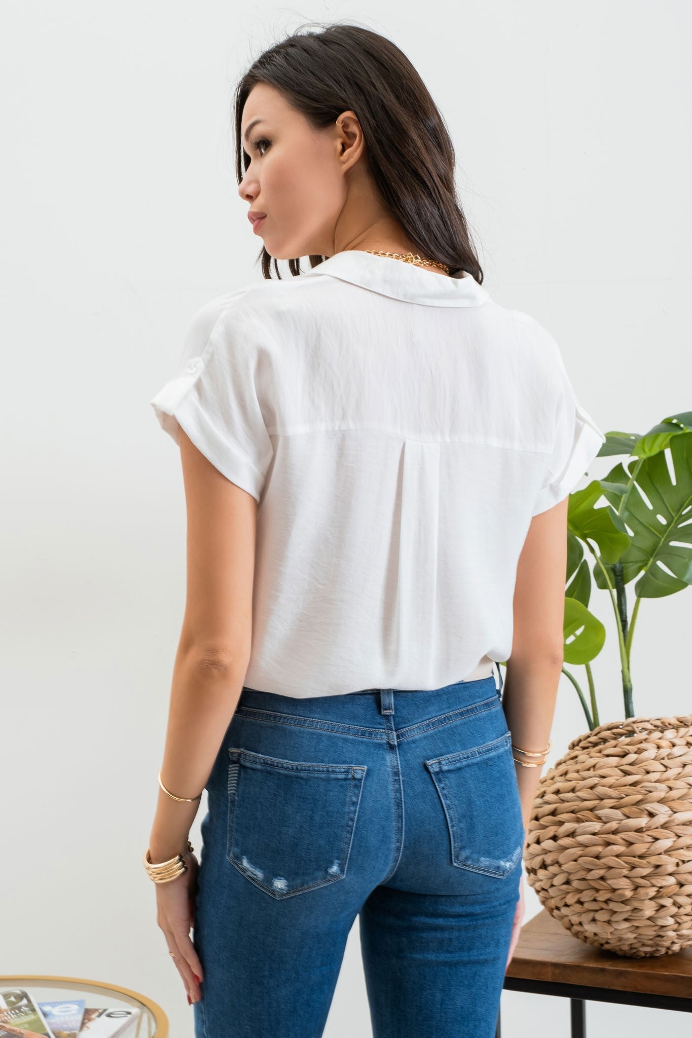 Short Sleeve Button Down Shirt in White
