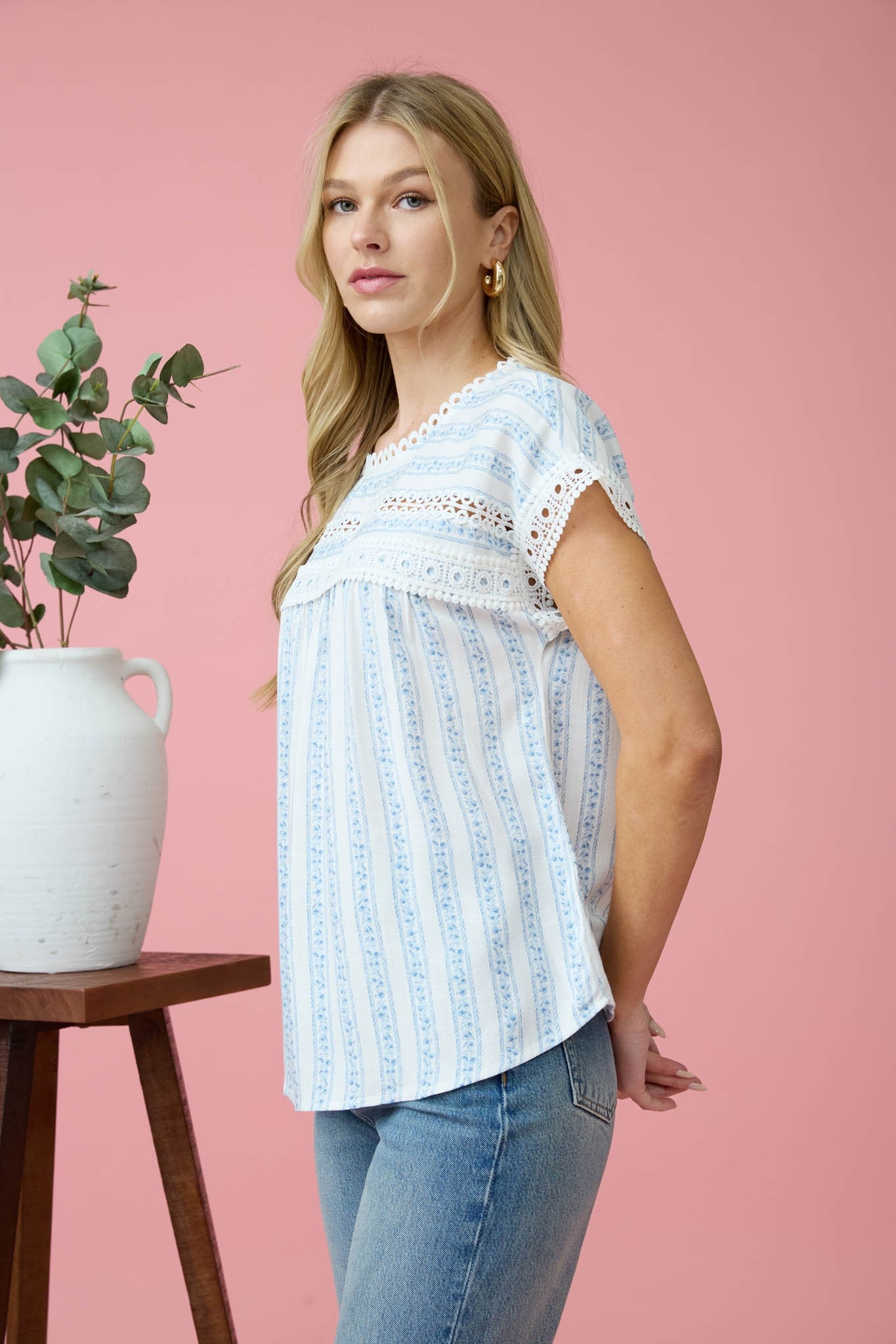 Stripe Floral Top in Blue
