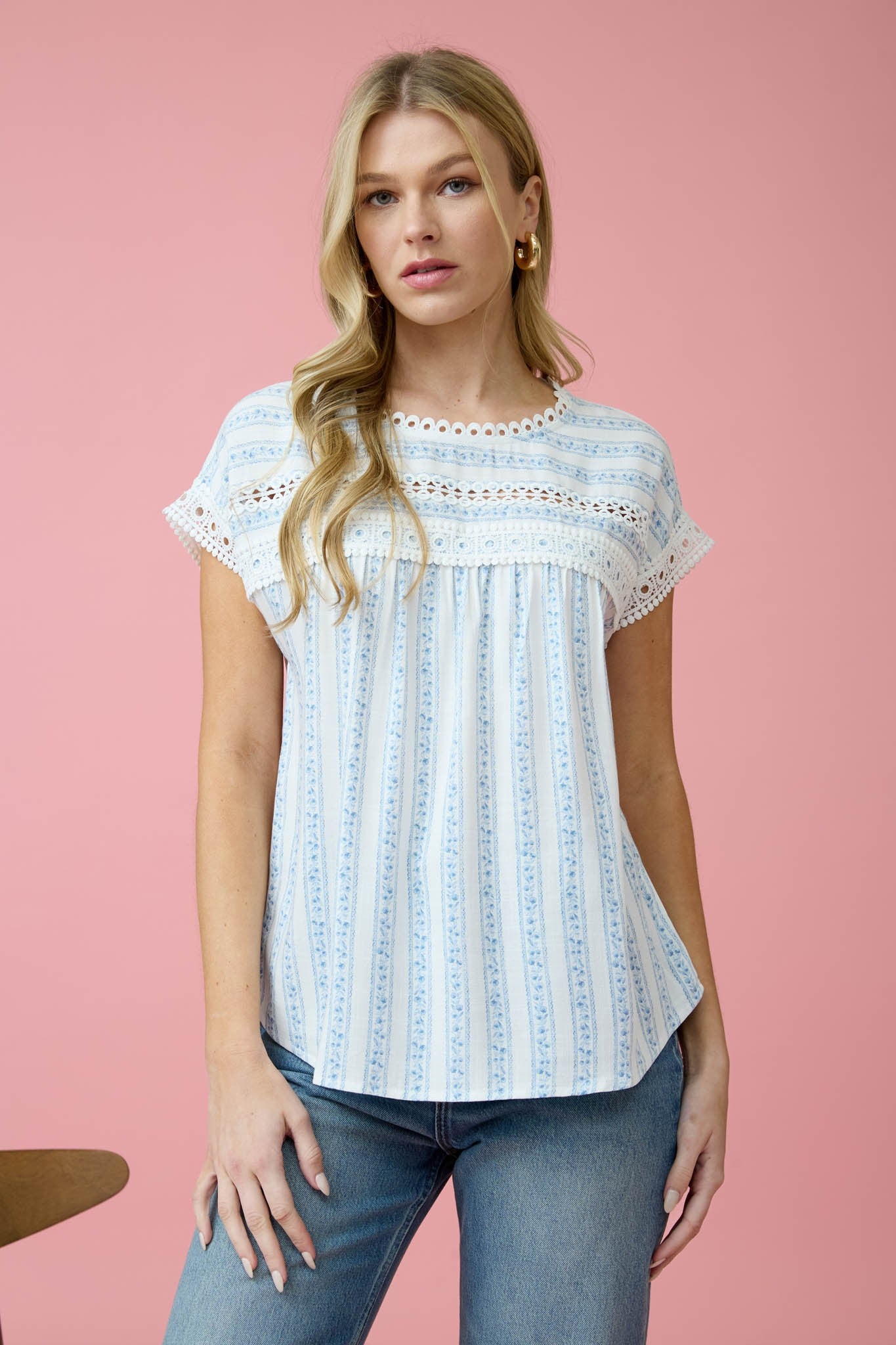 Stripe Floral Top in Blue