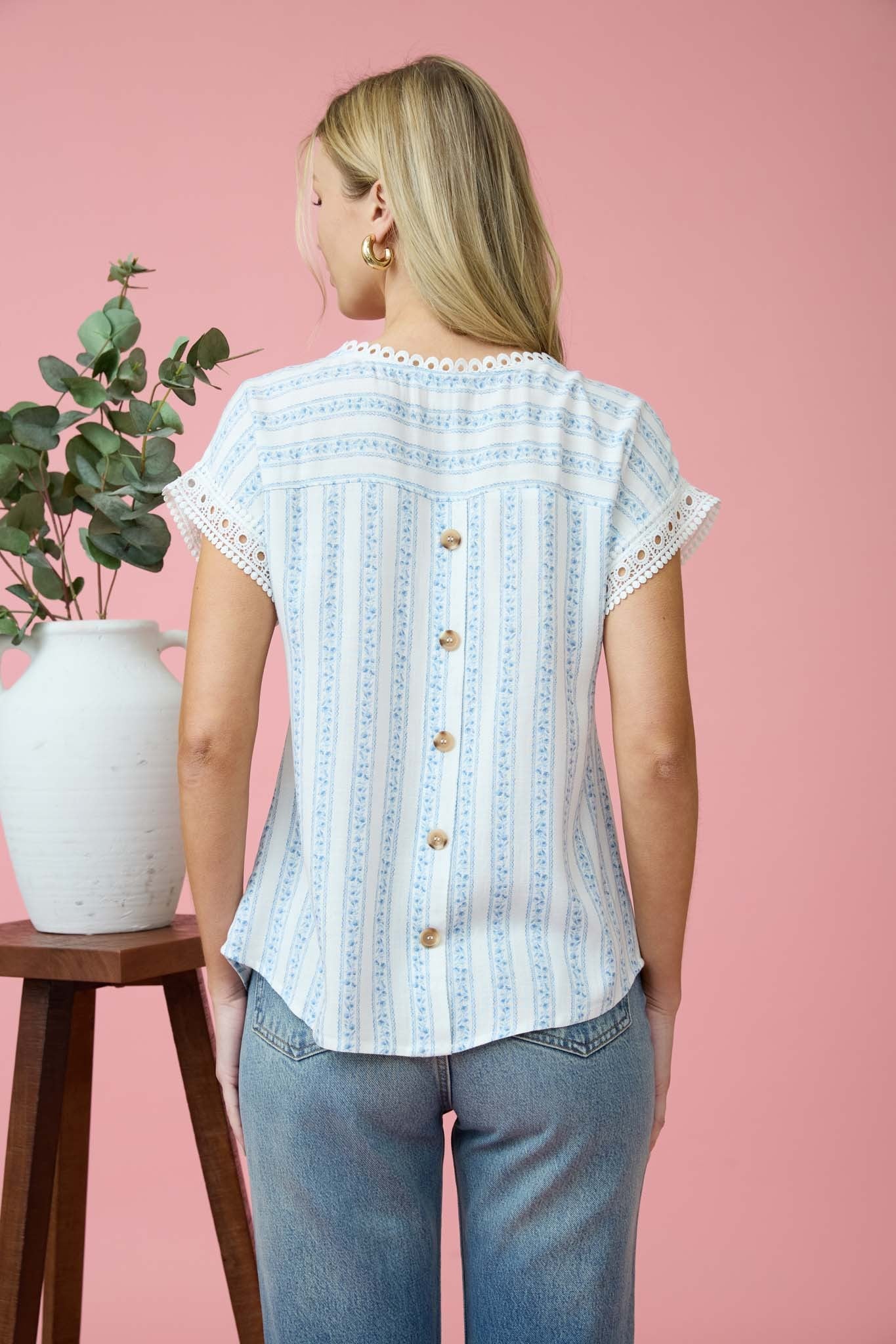 Stripe Floral Top in Blue