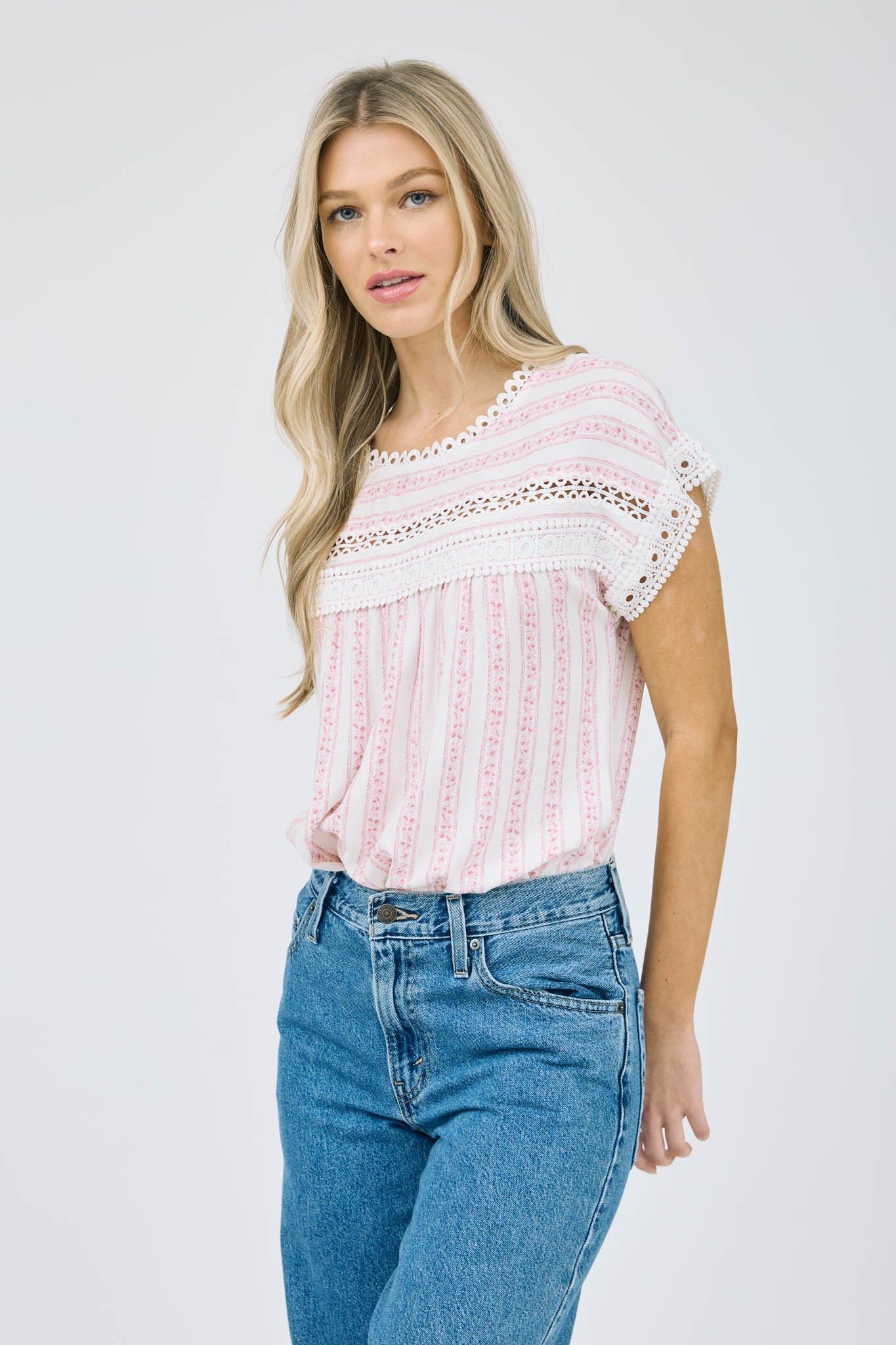Stripe Floral Top in Mauve