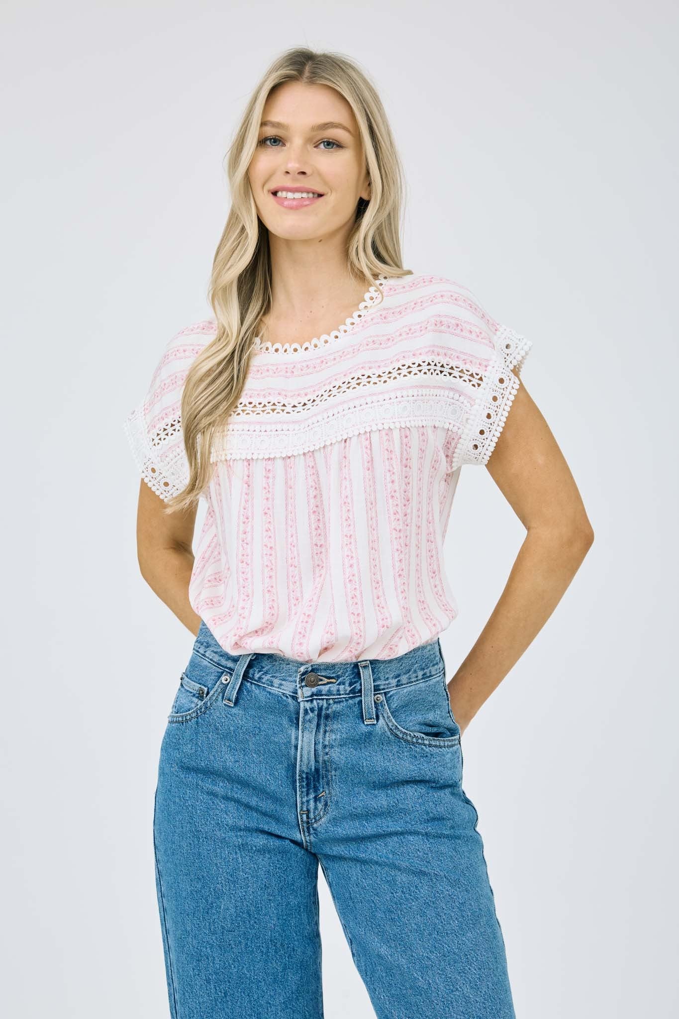 Stripe Floral Top in Mauve